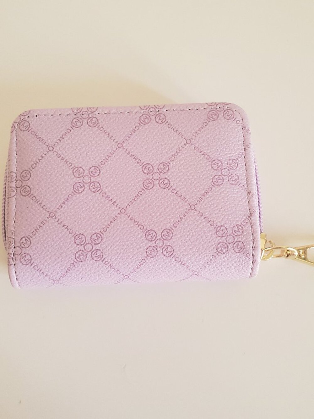 Michaela Light Purple Pink Monogram Card Holder Wallet Zip Coin Purse Keychain